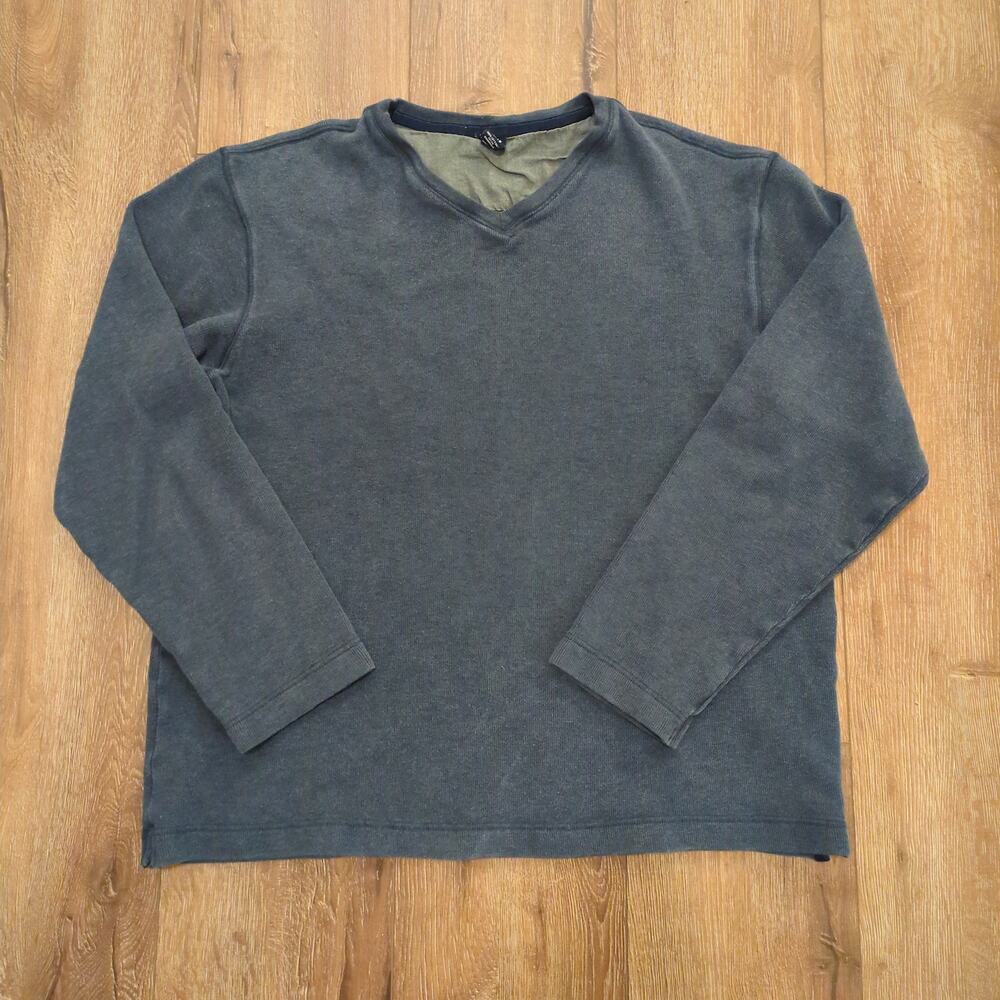 VTG‎ Gap Men's XL V-Neck Sweatshirt Mid Heavy Weight Blank Sweater Navy Blue Y2K
